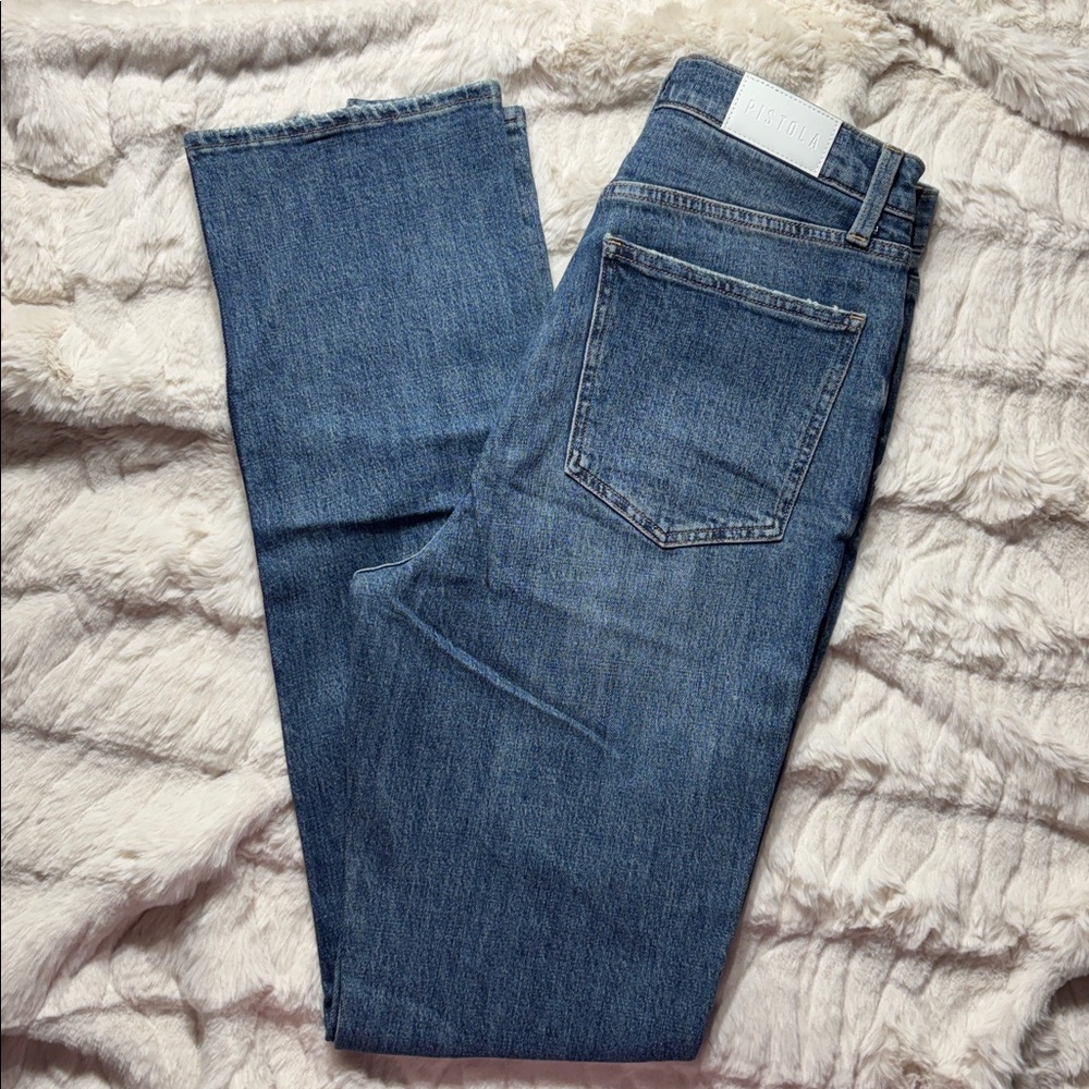 Pistola Colleen High Rise Split Hem Flare Jeans Size 30 Medium Wash LA Denim - Picture 2 of 5